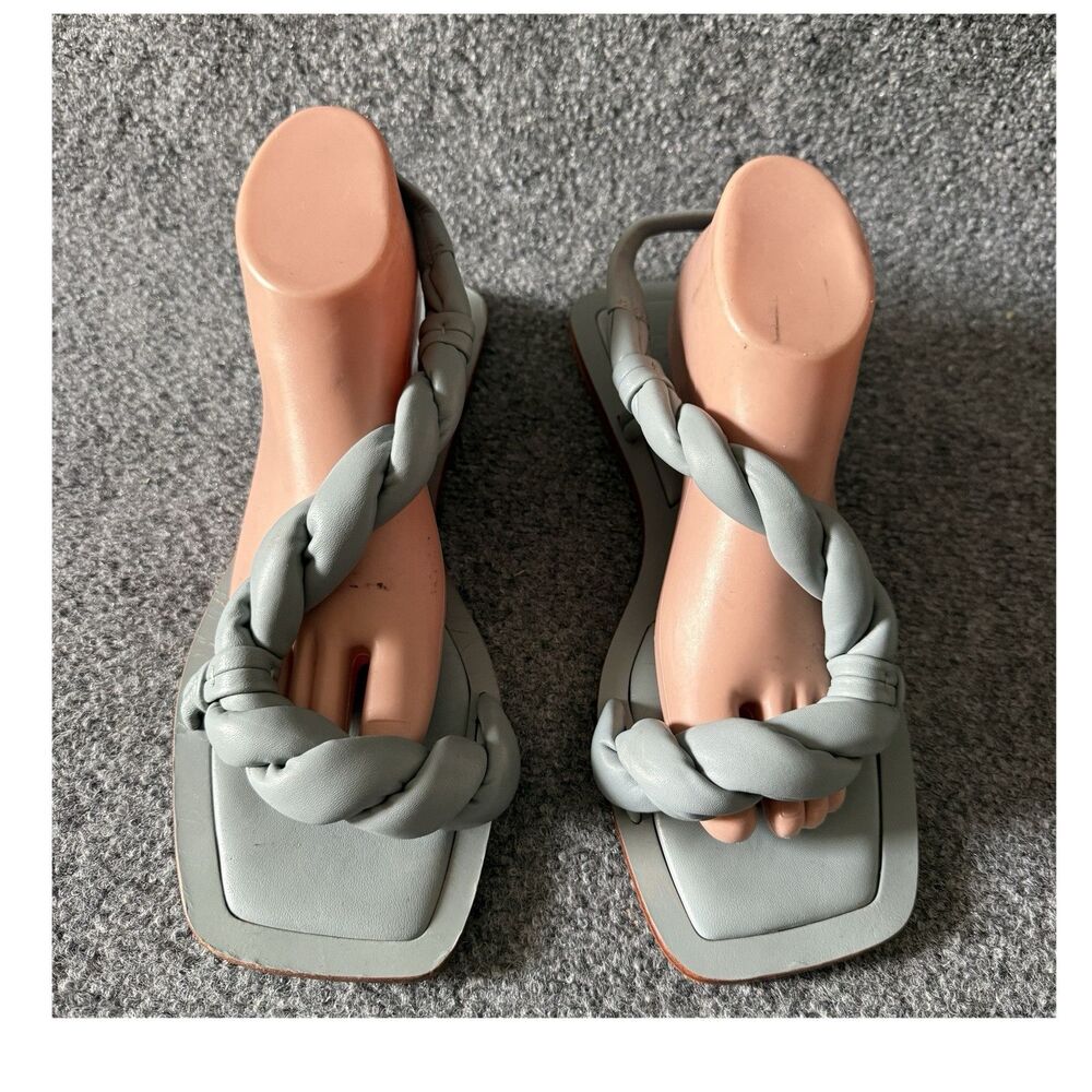 Zara Braided Slide Sandals Green Faux Leather Slip-On Women’s US 10 EU 41 - Picture 1 of 9